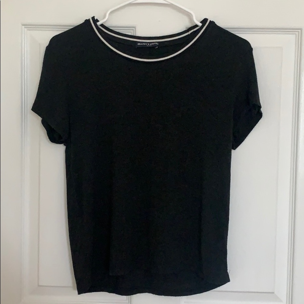 Brandy Melville Grey T-Shirt with striped neck